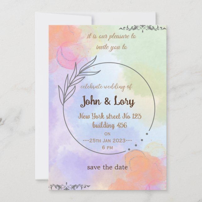 Elegant Watercolor Wedding Invitation  (Front)