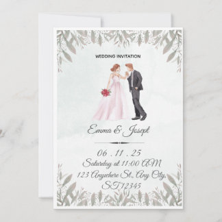 Elegant Watercolor Wedding Invitation 