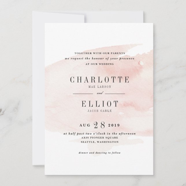 Elegant Watercolor Wedding Invitation | Blush (Front)