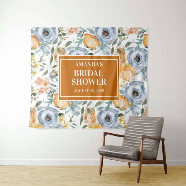 Elegant Watercolor Wedding Photo Booth Backdrop Tapestry (In Situ (Horizontal))