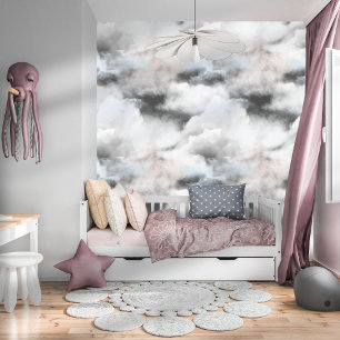 Elegant Watercolor Whimsical Clouds Dark Grey Wallpaper