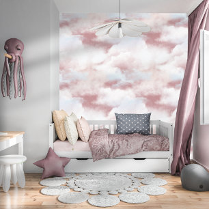Elegant Watercolor Whimsical Clouds Mauve Wallpaper