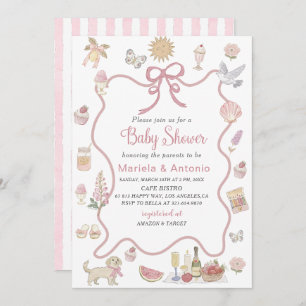 Elegant Watercolor Whimsical Summer Doodles Baby Invitation