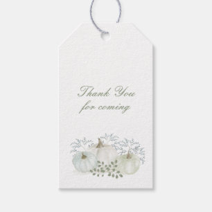 Elegant Watercolor White and Blue Pumpkins Gift Tags