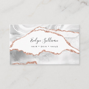 elegant watercolor white and rose gold agate business card