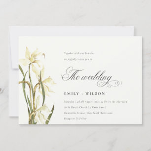 Elegant Watercolor White Daffodil Wedding Invite