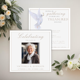  Elegant Watercolor White Dove Celebration of Life Invitation