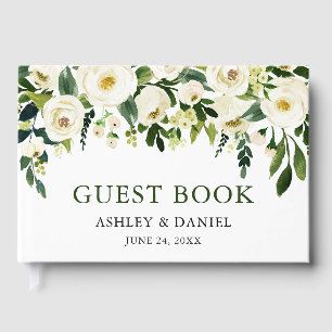 Elegant Watercolor White Floral Greenery Wedding Guest Book