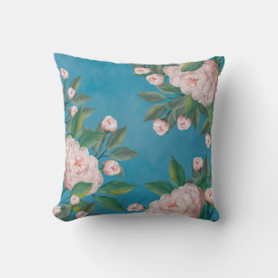 Elegant Watercolor White Floral Peonies Flowers Cushion