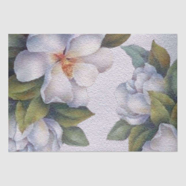 Elegant Watercolor White Magnolia Flower  Tissue Paper (Front)