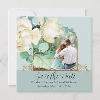 Elegant Watercolor White Magnolia Save the Date