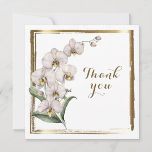 Elegant Watercolor White Orchids Gold Frame  Thank You Card