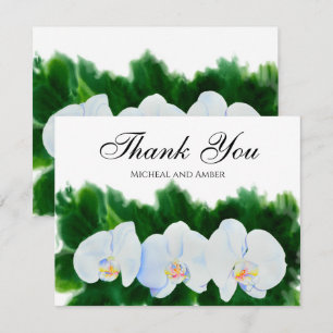 Elegant watercolor white orchids thank you card
