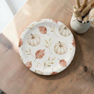 Elegant Watercolor White Pumpkin  Thanksgiving  Paper Plate