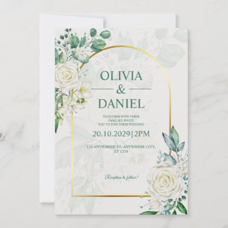 Elegant Watercolor White Roses Wedding Invitation