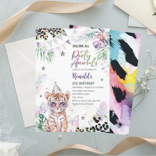Elegant Watercolor wild child safari animals 2Th B Invitation (Creator Uploaded)