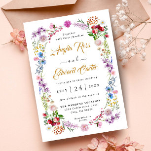 Elegant Watercolor Wild Floral Wedding Invitation 