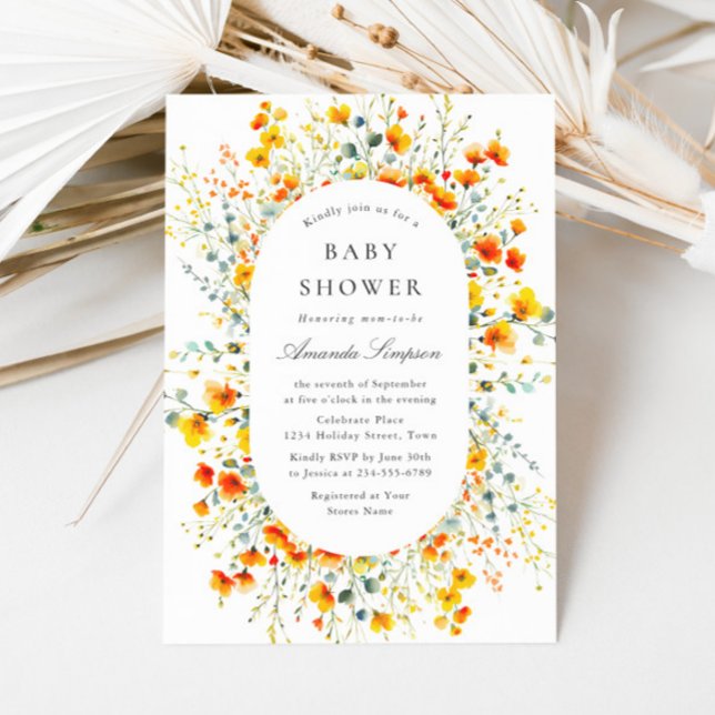 Elegant Watercolor Wild Flowers Baby Shower Invitation (Creator Uploaded)