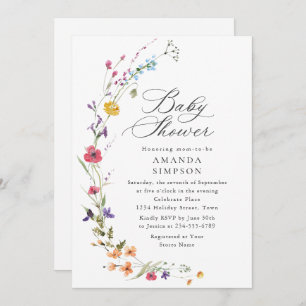 Elegant Watercolor Wild Flowers Baby Shower Invitation