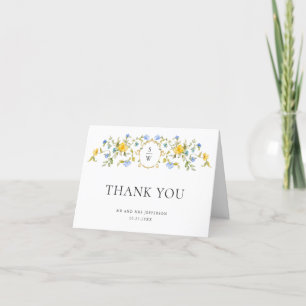 Elegant Watercolor Wild Flowers Botanical Wedding Thank You Card