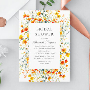 Elegant Watercolor Wild Flowers Bridal Shower Invitation