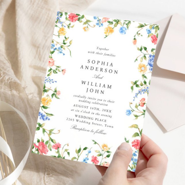 Elegant Watercolor Wild Flowers Floral Wedding Invitation (Creator Uploaded)
