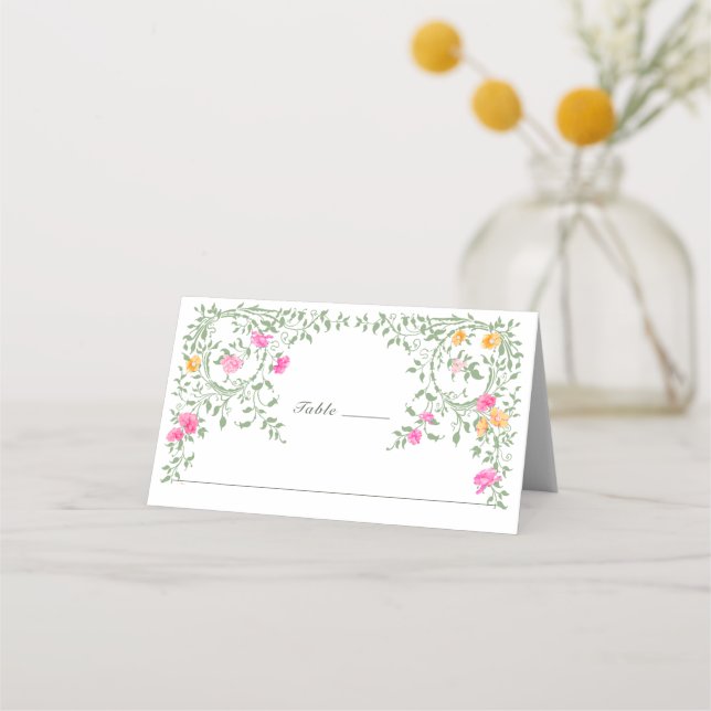 Elegant Watercolor Wild Flowers Floral Wedding Place Card (Front)