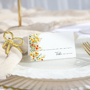 Elegant Watercolor Wild Flowers Floral Wedding Place Card