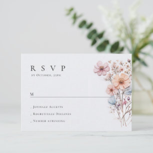 Elegant Watercolor Wild Flowers Floral Wedding RSVP Card
