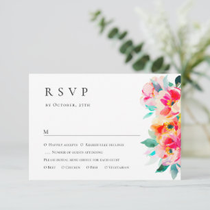 Elegant Watercolor Wild Flowers Floral Wedding RSVP Card