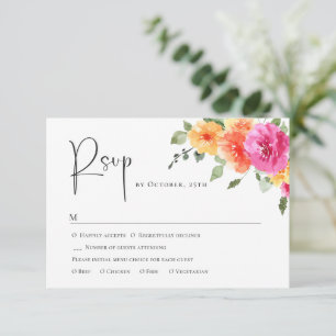 Elegant Watercolor Wild Flowers Floral Wedding RSVP Card