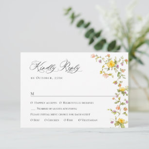 Elegant Watercolor Wild Flowers Floral Wedding RSVP Card