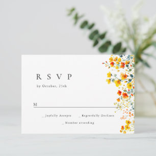 Elegant Watercolor Wild Flowers Floral Wedding RSVP Card