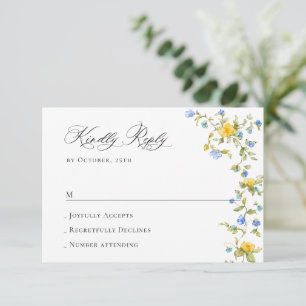 Elegant Watercolor Wild Flowers Floral Wedding RSVP Card