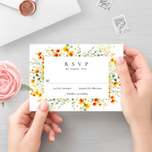 Elegant Watercolor Wild Flowers Floral Wedding RSVP Card