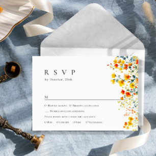 Elegant Watercolor Wild Flowers Floral Wedding RSVP Card