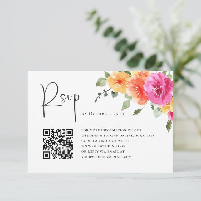 Elegant Watercolor Wild Flowers Floral Wedding RSVP Card (Standing Front)