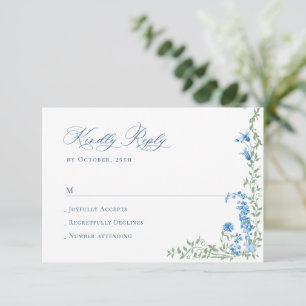 Elegant Watercolor Wild Flowers Floral Wedding RSVP Card