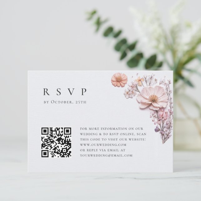 Elegant Watercolor Wild Flowers Floral Wedding RSVP Card (Standing Front)