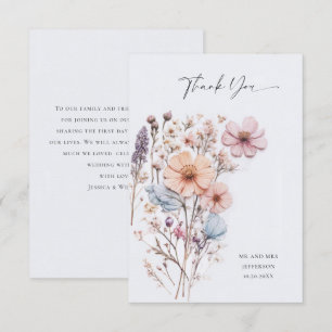 Elegant Watercolor Wild Flowers Floral Wedding Thank You Card