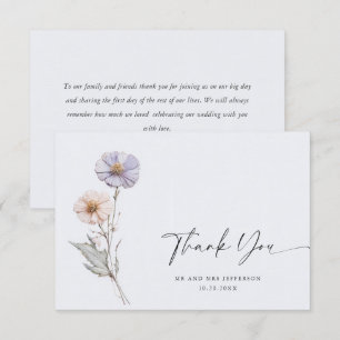 Elegant Watercolor Wild Flowers Floral Wedding Thank You Card