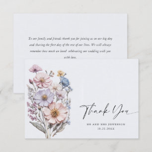 Elegant Watercolor Wild Flowers Floral Wedding Thank You Card