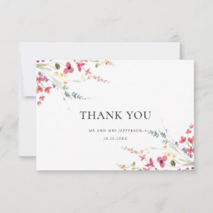 Elegant Watercolor Wild Flowers Floral Wedding Thank You Card