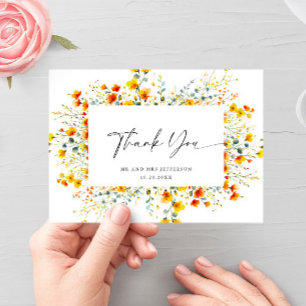 Elegant Watercolor Wild Flowers Floral Wedding Thank You Card
