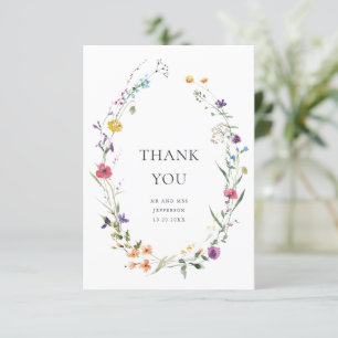 Elegant Watercolor Wild Flowers Floral Wedding Thank You Card