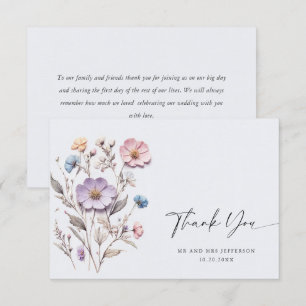 Elegant Watercolor Wild Flowers Floral Wedding Thank You Card