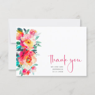 Elegant Watercolor Wild Flowers Floral Wedding Thank You Card