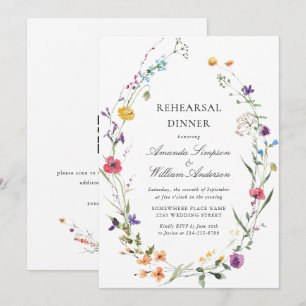 Elegant Watercolor Wild Flowers Rehearsal Dinner Invitation