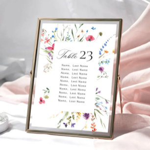 Elegant Watercolor Wild Flowers Table Number Cards
