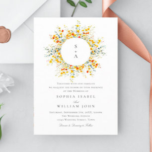 Elegant Watercolor Wild Flowers Wedding All in One Invitation